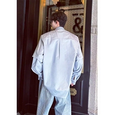 小众解构立体压褶长袖飘带设计感衬衫男宽松慵懒贵气开衫，男装衬衫，星座506A