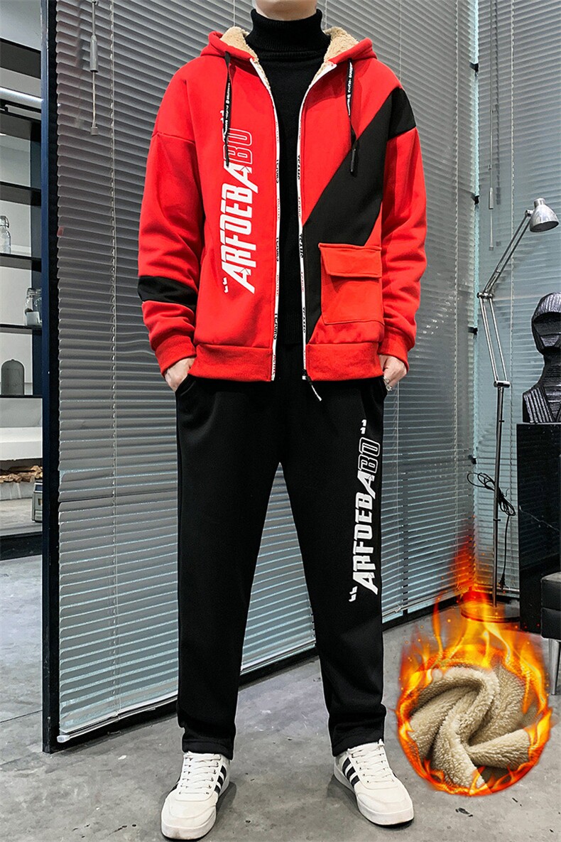 卫衣男运动套装秋冬2022宽松开衫连帽休闲加绒加厚TZ832-P95,男装休闲套装,星座210-3