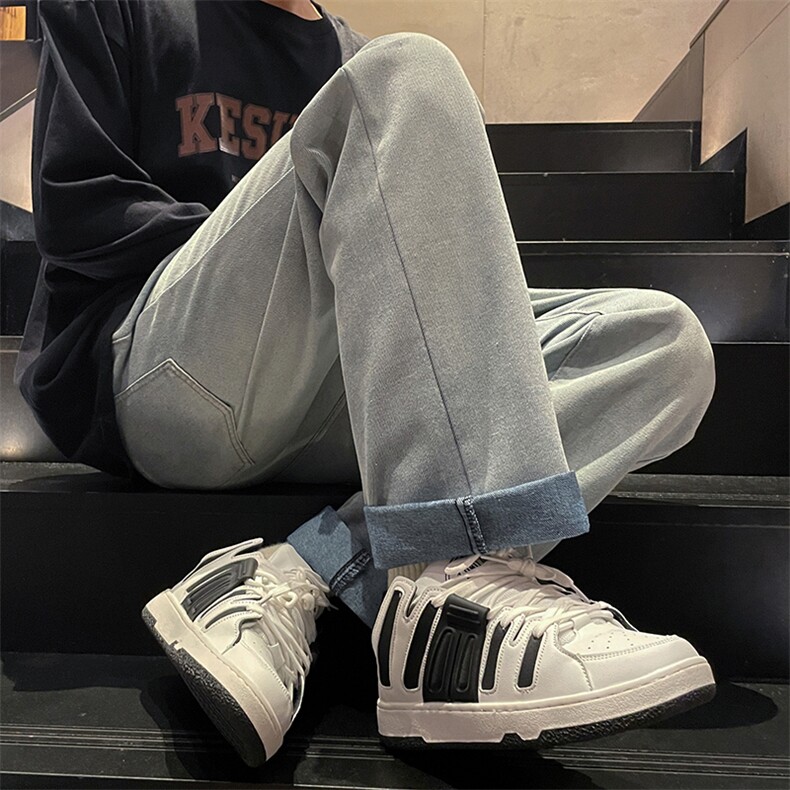 新款直筒男女宽松阔腿休闲裤美式高街水洗牛仔裤B381-1/771P48图片