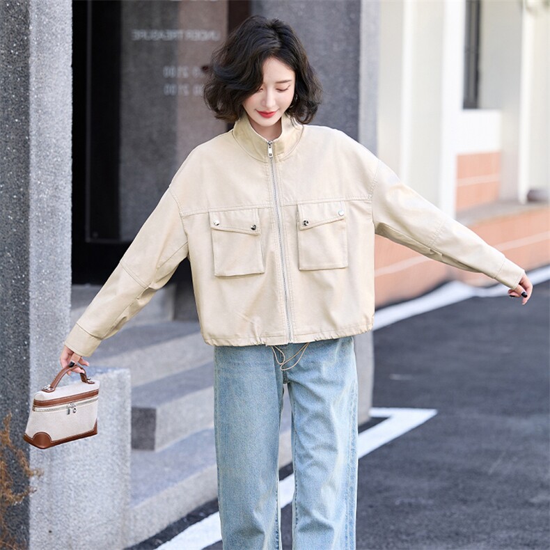 小皮衣外套女春秋2024新款港风小个子短款美式复古休闲PU机车夹克,女装皮衣,跑量工厂店