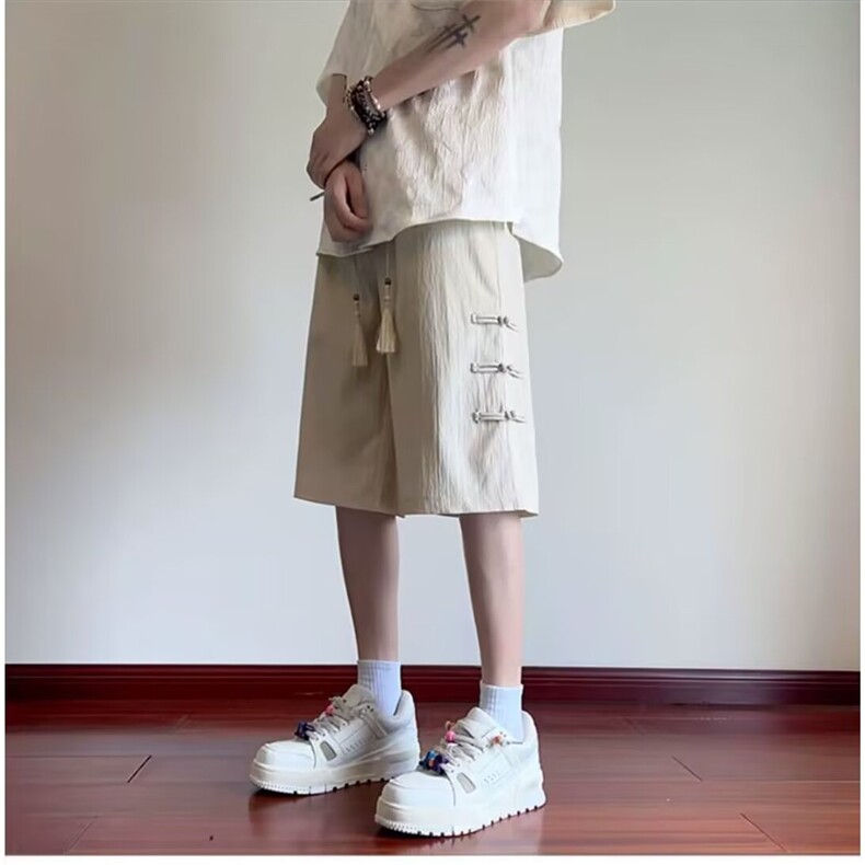 新中式盘扣棉麻短裤男夏季薄款宽松休闲裤子潮牌风亚麻5五分裤,男装牛仔裤,星座1210-1