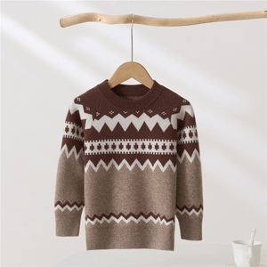 2025年新款百搭撞色提花圆领长袖羊绒衫，童装儿童羊绒衫，轩曦羊绒