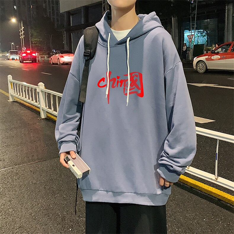 WY2199-P35加绒款-P40纯棉连帽卫衣男大码运动帽衫宽松薄外套男,男装卫衣,电商A040