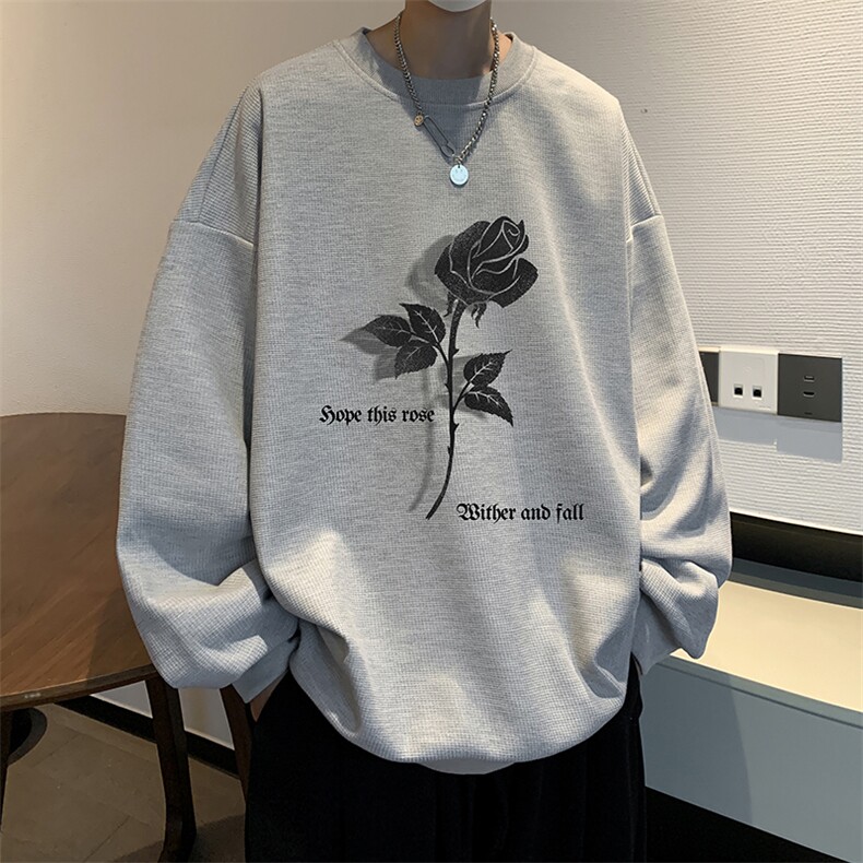 华夫格卫衣圆领卫衣男大码长袖t恤男外套HW76279-P30加绒款-P40,男装卫衣,电商A040