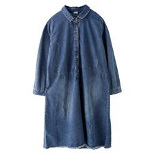 牛仔布潮流休闲时尚气质长袖排扣翻领纯色2021年春季连衣裙，女装连衣裙，小林双子