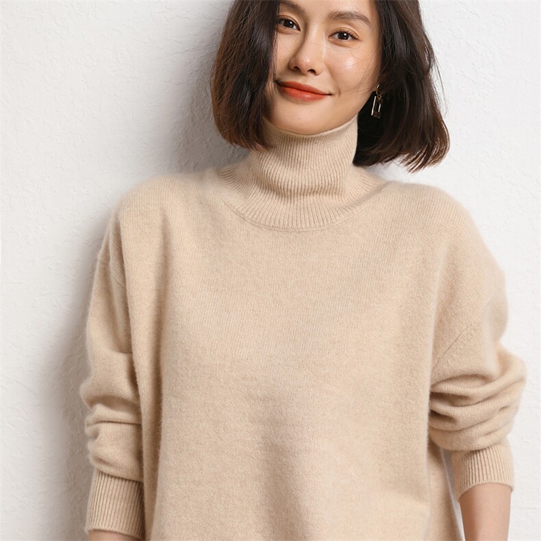 羊绒衫女纯色羊绒半高领宽松毛衣百搭时尚针织打底衫,女装羊绒衫,五色羊羊绒