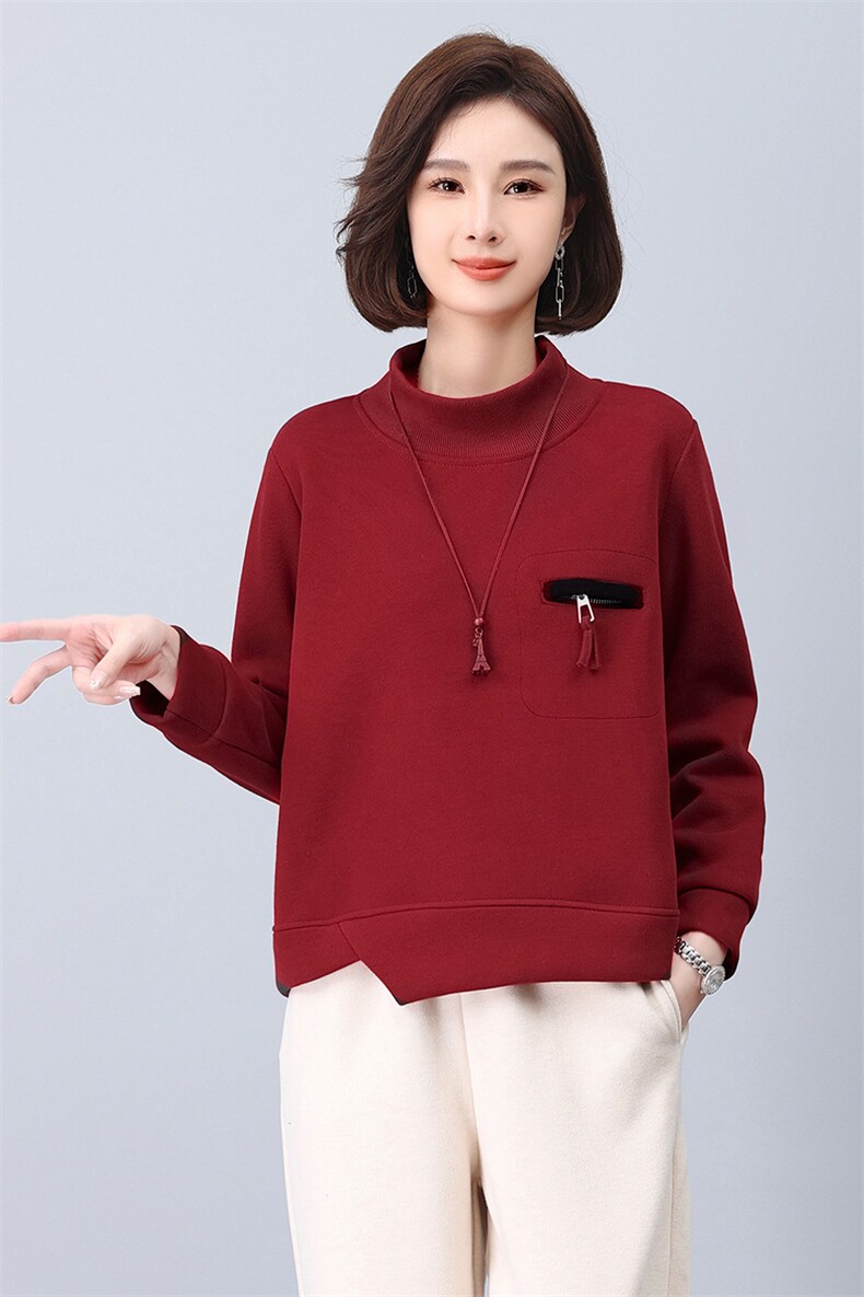 半高领加绒卫衣女2025秋冬新款时尚洋气中年妈妈大码加厚保暖上衣,女装卫衣/绒衫,鑫鑫格