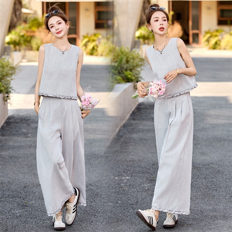 欧货休闲小香风马甲牛仔套装女2025夏季超火洋气减龄九分裤三件套，女装套装/套裙，瑶迪依秀