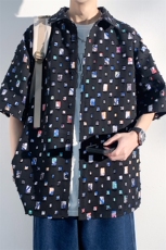 特批48无差价2025夏季高级感彩色格子休闲短袖衬衫男CD848短袖，男装衬衫，电商A001
