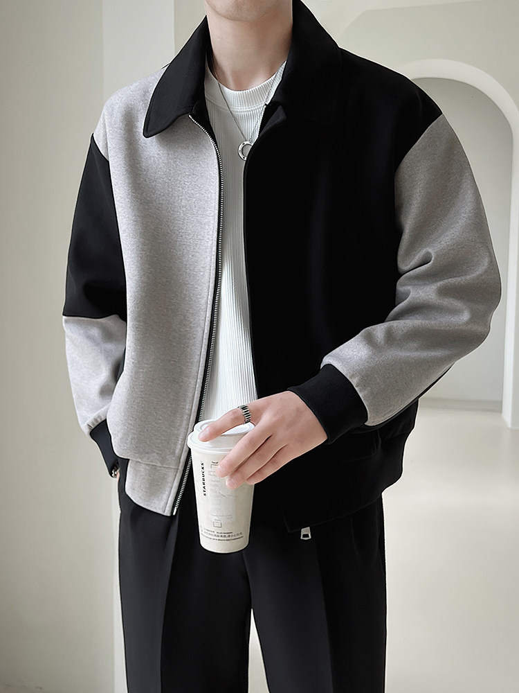 新款呢子大衣秋冬妮子毛呢拼色宽松夹克外套A236-JK-3058-特P100,男装夹克,电商A236