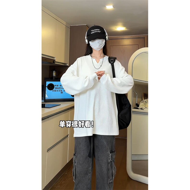 量大优供视频港风摆拍大码V领长袖T恤卫衣男CP81-特p25,男装T恤,电商B371