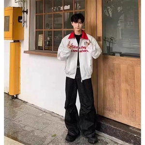 美式街头撞色翻领条纹夹克男女春季cleanfit高街宽松飞行服外套潮图片
