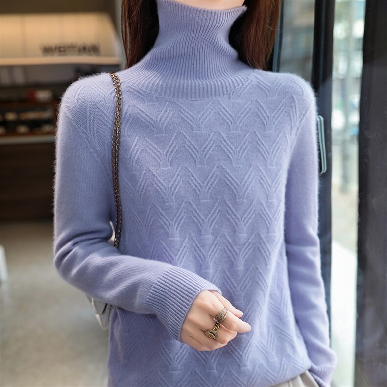 时尚高领V型女羊毛衫羊毛柔软贴肤显瘦百搭冬季必备，女装羊毛衫，暮绒羊羊绒