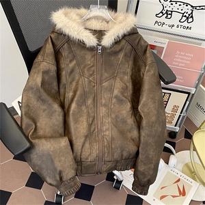 美式高街解构毛领连帽棉服男女cleanfit宽松潮流棉衣M0276-P140图片