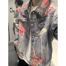 蕾丝火焰垫肩牛仔外套男女痞帅棒球服水洗复古工装夹克J35，男装夹克，星座1116A（原606A-3）