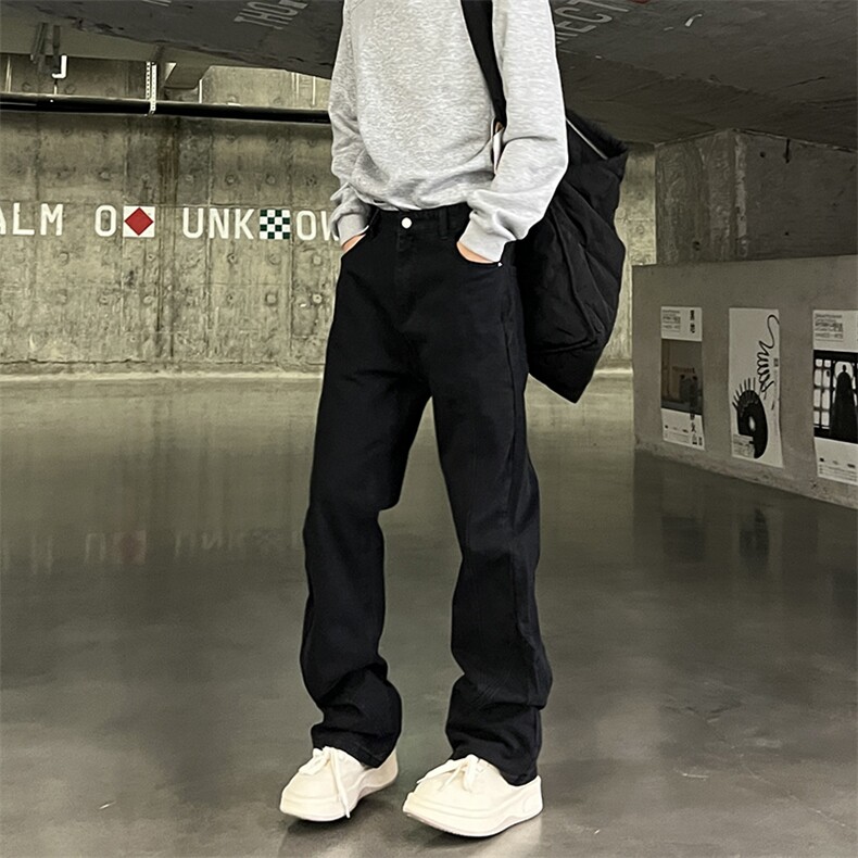 902-8931-P45黑色牛仔裤立体拼接裁剪酵磨水洗微喇版型男女同款，男装牛仔裤，星座902A