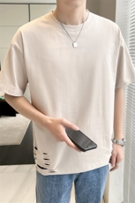 店主风夏季纯棉短袖T恤男2026新款轻熟风纯色破洞半袖TX31-P38，男装T恤，星座301C-5