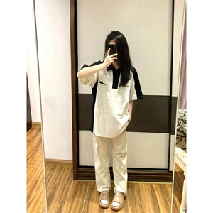 美式复古短袖女夏季新款撞色拼接polo衫T恤上衣情侣LYD2299-P30图片