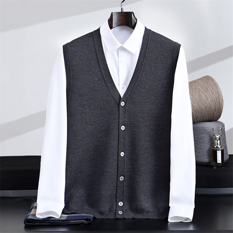 2025年秋季商务休闲V领单排扣日常宽松型时尚百搭通勤加厚马甲，男装背心/马甲，星纬羊绒