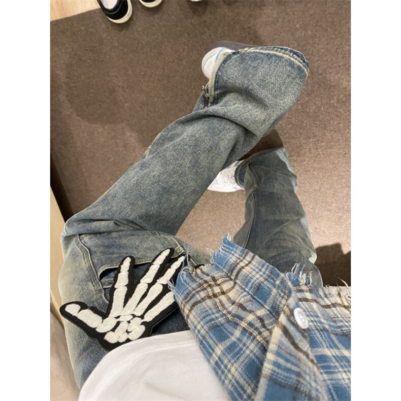 【有货】拉链微喇牛仔裤男美式vibe风裤子高街直筒X222LL-特P45，男装牛仔裤，星座1007（原301D）