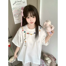 万针全刺绣工艺抖音得物高品质260克重磅纯棉双纱美式高街短袖T恤，男装T恤，电商A486