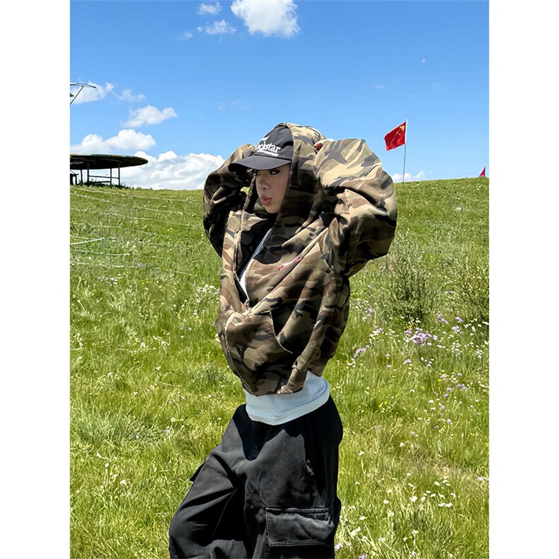 1506/QW2260/P57复古美式迷彩开衫卫衣男款春秋季欧美街头外套，女装短外套，星座1506