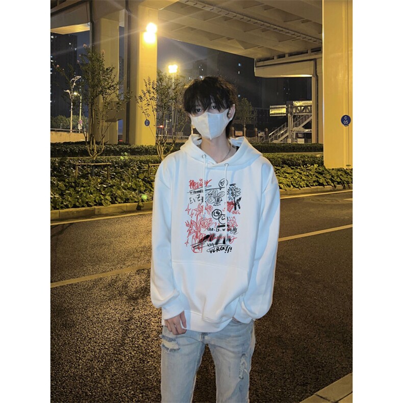 手绘涂鸦印花LOGO男女情侣潮牌连帽卫衣,男装卫衣,星座310A-4