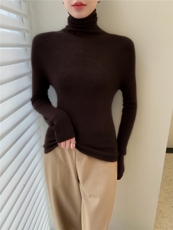 肌理纹扬子精纺羊毛衫软糯面膜打底衫秋冬无缝堆领女薄针织毛衣，女装针织衫/毛衣，暖绒情旗舰店