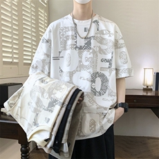 潮牌满印圆领短袖男士T恤休闲时尚夏季薄款宽松大码夏装半袖，男装T恤，星座1107-1