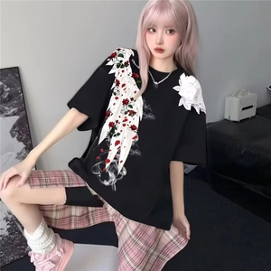 网图现货 潮花卉印花羽翼翅膀短袖T恤男女T1447P25图片
