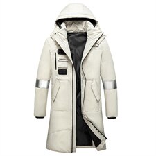 现货白底平铺连帽原版刺绣大长款修身加厚户外羽绒服R194P140，男装羽绒服，星座301D-5(原星座1415）