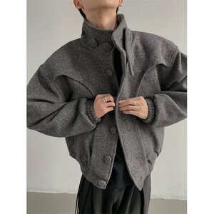 韩版潮酷青少年学生男女加厚外套宽松设计感立领痞帅街头夹克潮图片