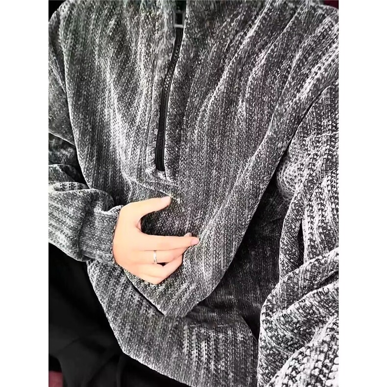QC3334-P46拉链半高领上衣男2025秋冬季纯色针织衫男中领套头,男装针织衫/毛衣,电商B323A