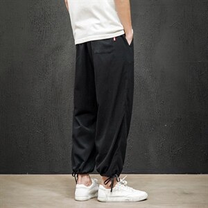 2021秋新马切达风亚麻日系大码男冰丝棉麻九分休闲裤K2091P35图片