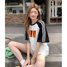 抖音得物品质二开240克宽松纯棉美式潮牌插肩三杠织带短袖T恤，男装T恤，电商A486