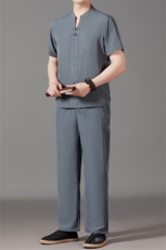 风唐装短袖衬衫男夏季中老年风中式长裤套装MJ5107T-P97，男装衬衫，星座1105-3