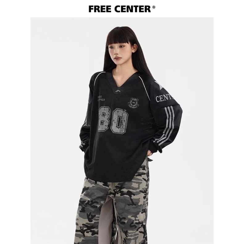 美式复古长袖T恤男女宽松拼接字母印花网眼透气衣服TPA06-P52,男装T恤,星座208-5