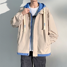 2024春季新款假两件连帽夹克潮流日系百搭撞色外套JK2362-P75，男装夹克，电商A128