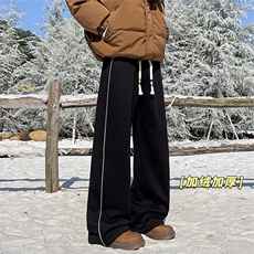 加绒加厚休闲裤冬季北极绒情侣条纹保暖长裤D52147-TP5598，男装棉衣，电商A102