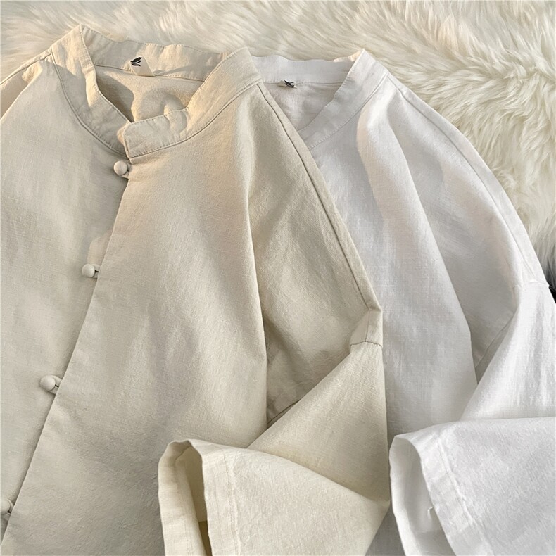 中山装夏季亚麻短袖道袍外套男风汉服衬衫套装CS04519-P40,男装衬衫,星座308B-2