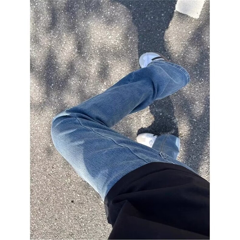 cleanfit浅蓝色牛仔裤男款直筒ootd穿搭微喇裤子高个子加长弯刀裤,男装牛仔裤,星座218-1（原230）