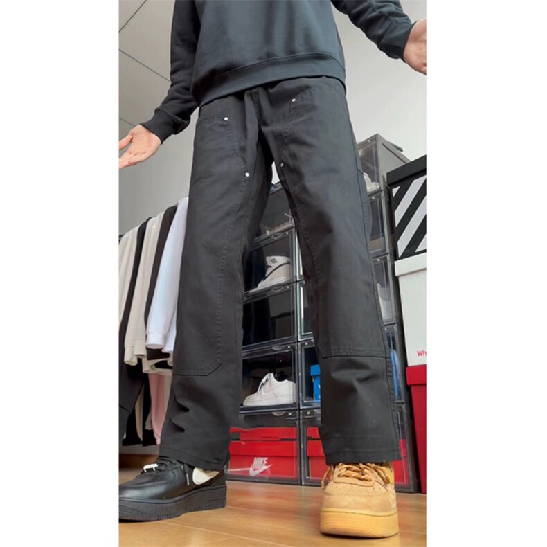 军绿色工装美式伐木裤男高街宽松直筒休闲裤cleanfit裤子GJ301P45,男装休闲裤,电商D256-1(原A064-1)