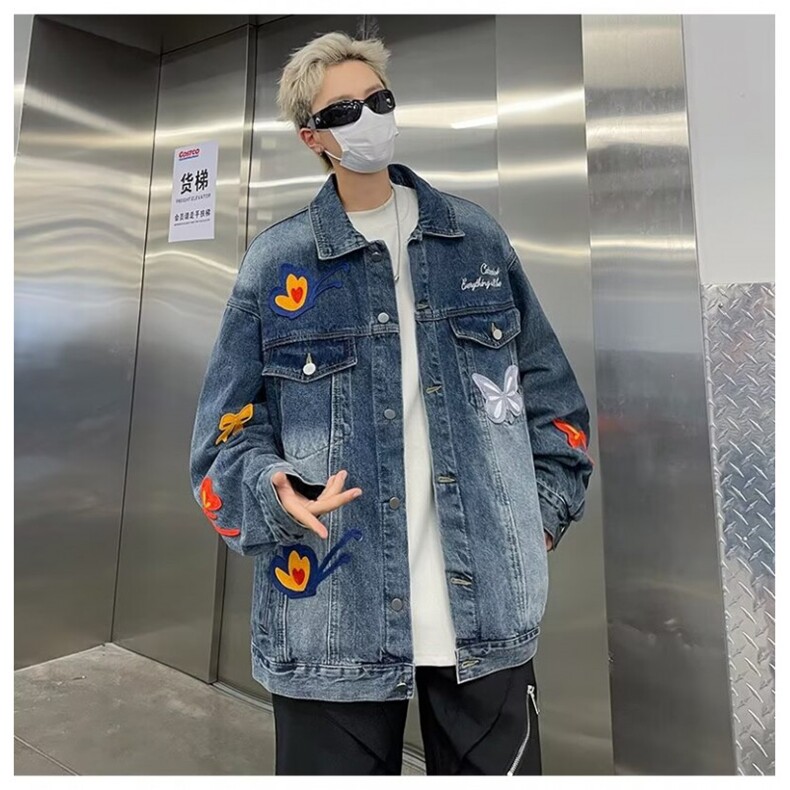 重工蝴蝶刺绣水洗牛仔衣男女春秋新款韩版高级休闲复古外套,男装工装外套,星座1013