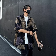 衬衫男复古风短袖夏季网红宽松上衣T恤设计感舒适百搭，男装T恤，星座716-2