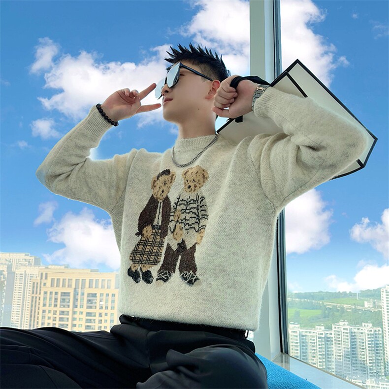 AM297/P88控118秋冬季社会小伙休闲百搭保暖外套阔版提花小熊男灰,男装棉衣,星座305B-1