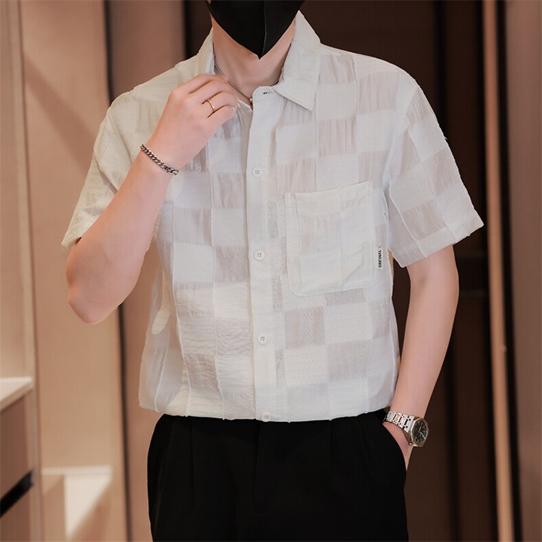 大货男士短袖衬衫高级感定制面料冰丝透气品质衬衣C317-C805-P55图片