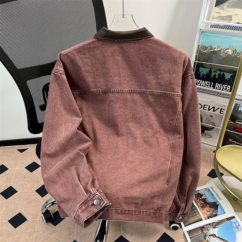 复古水洗牛仔夹克男撞色翻领春季痞帅设计感短款休闲外套,男装工装外套,星座410-6（原星座1304-1）
