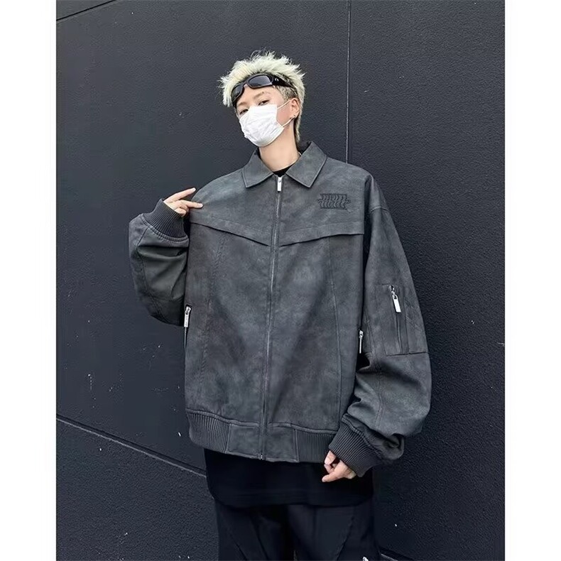 潮青少年皮翻领夹克男女春秋新款宽松上衣百搭休闲外套PY31P68,男装皮衣,星座1013-5