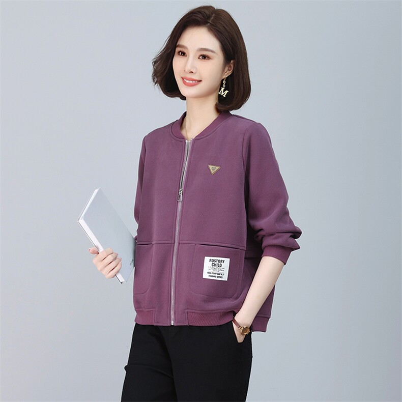 （新款长期有货）妈妈秋装外套宽松休闲开衫棒球服卫衣2024上衣,女装短外套,忆绮罗