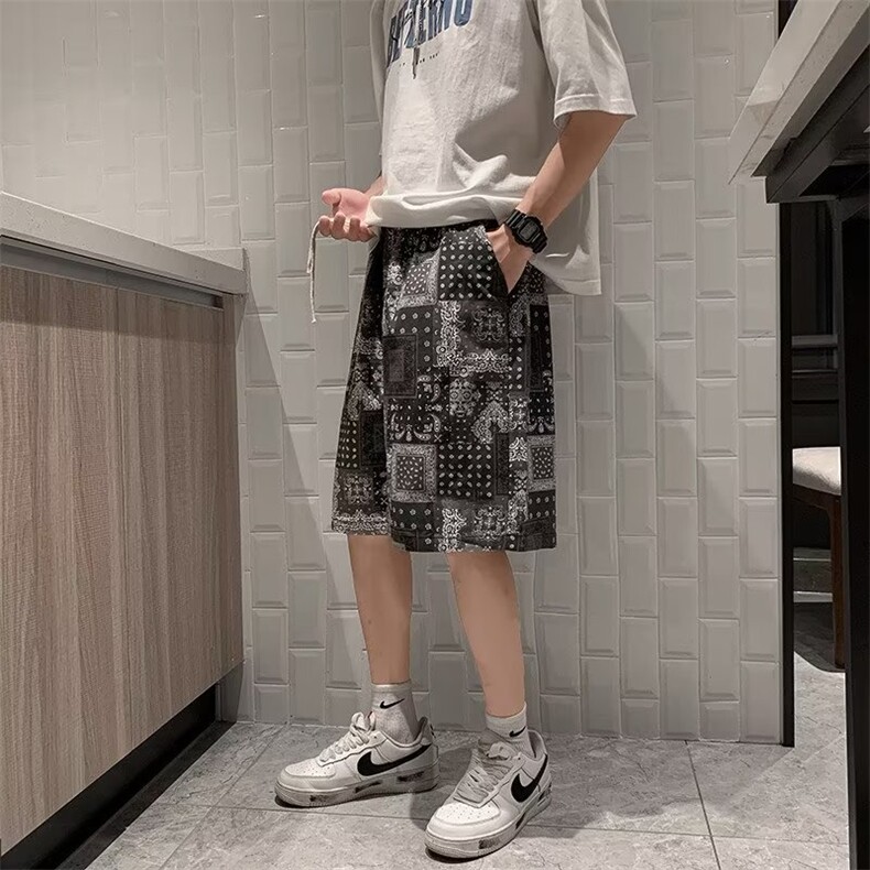 潮时尚潮牌宽松型碎花夏季男休闲裤直筒青春流行五分裤DK27-P23,男装休闲裤,星座1109-3